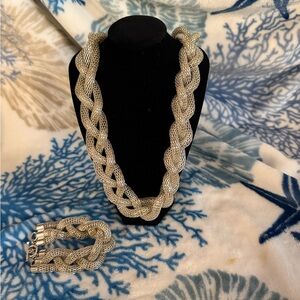 Elegant Silver Braided Necklace and Bracelet Set